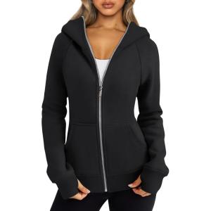 imageTrendy Queen Womens Zip Up Hoodies Fleece Jackets Oversized Sweatshirts Fall Fashion Outfits Sweaters Winter ClothesBlack