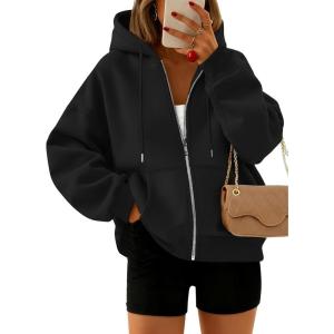 imageTrendy Queen Zip Up Hoodies For Women Cropped Sweatshirts Fall Fashion Outfits 2025 Y2k Fleece Teen Girls ClothesBlack