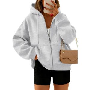 imageTrendy Queen Zip Up Hoodies For Women Cropped Sweatshirts Fall Fashion Outfits 2025 Y2k Fleece Teen Girls ClothesGrey