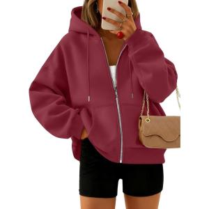 imageTrendy Queen Zip Up Hoodies For Women Cropped Sweatshirts Fall Fashion Outfits 2025 Y2k Fleece Teen Girls ClothesRed