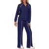 imageSAMPEEL 2 Piece Outfits for Women Lounge Sets Matching Sets Fall Fashion Clothing Travel Airport Vacation Clothes Pant SetsDark Blue