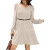 imageSAMPEEL Womens V Neck Long Sleeve Fall Dresses Baby Doll Casual Sweater Dress Fashion ClothesApricot