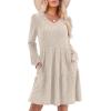 imageSAMPEEL Womens V Neck Long Sleeve Fall Dresses Baby Doll Casual Sweater Dress Fashion ClothesApricot