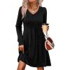 imageSAMPEEL Womens V Neck Long Sleeve Fall Dresses Baby Doll Casual Sweater Dress Fashion ClothesBlack
