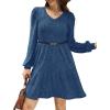imageSAMPEEL Womens V Neck Long Sleeve Fall Dresses Baby Doll Casual Sweater Dress Fashion ClothesBlue