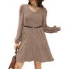 imageSAMPEEL Womens V Neck Long Sleeve Fall Dresses Baby Doll Casual Sweater Dress Fashion ClothesBrown