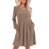 imageSAMPEEL Womens V Neck Long Sleeve Fall Dresses Baby Doll Casual Sweater Dress Fashion ClothesBrown