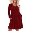 imageSAMPEEL Womens V Neck Long Sleeve Fall Dresses Baby Doll Casual Sweater Dress Fashion ClothesBurgundy