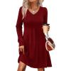 imageSAMPEEL Womens V Neck Long Sleeve Fall Dresses Baby Doll Casual Sweater Dress Fashion ClothesBurgundy
