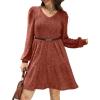 imageSAMPEEL Womens V Neck Long Sleeve Fall Dresses Baby Doll Casual Sweater Dress Fashion ClothesCaramel
