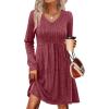 imageSAMPEEL Womens V Neck Long Sleeve Fall Dresses Baby Doll Casual Sweater Dress Fashion ClothesFuchsia