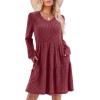 imageSAMPEEL Womens V Neck Long Sleeve Fall Dresses Baby Doll Casual Sweater Dress Fashion ClothesFuchsia