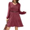 imageSAMPEEL Womens V Neck Long Sleeve Fall Dresses Baby Doll Casual Sweater Dress Fashion ClothesFuchsia
