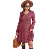 imageSAMPEEL Womens V Neck Long Sleeve Fall Dresses Baby Doll Casual Sweater Dress Fashion ClothesFuchsia