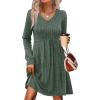 imageSAMPEEL Womens V Neck Long Sleeve Fall Dresses Baby Doll Casual Sweater Dress Fashion ClothesGreen