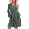 imageSAMPEEL Womens V Neck Long Sleeve Fall Dresses Baby Doll Casual Sweater Dress Fashion ClothesGreen