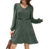 imageSAMPEEL Womens V Neck Long Sleeve Fall Dresses Baby Doll Casual Sweater Dress Fashion ClothesGreen