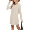 imageSampeel Dresses for Women 2025 Casual Long Sleeve V Neck Tshirt Dress Side Split Fashion Fall OutfitsBeige