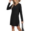 imageSampeel Dresses for Women 2025 Casual Long Sleeve V Neck Tshirt Dress Side Split Fashion Fall OutfitsBlack
