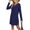 imageSampeel Dresses for Women 2025 Casual Long Sleeve V Neck Tshirt Dress Side Split Fashion Fall OutfitsNavy Blue