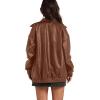 imageSampeel Leather Jacket Women Faux Oversized Motorcycle Bomber Coats 2025 Fall Fashion Outfits Winter ClothesCaramel