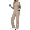 imageSampeel Two Piece Lounge Set for Women 2 Piece Fall Outfits 2025 Mock Neck Ruched Tops Wide Leg Pants Travel AirportApricot Long
