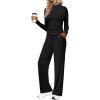 imageSampeel Two Piece Lounge Set for Women 2 Piece Fall Outfits 2025 Mock Neck Ruched Tops Wide Leg Pants Travel AirportBlack Long