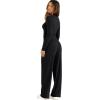imageSampeel Two Piece Lounge Set for Women 2 Piece Fall Outfits 2025 Mock Neck Ruched Tops Wide Leg Pants Travel AirportBlack Regular