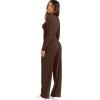 imageSampeel Two Piece Lounge Set for Women 2 Piece Fall Outfits 2025 Mock Neck Ruched Tops Wide Leg Pants Travel AirportChocolate Brown Long