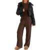 imageSampeel Two Piece Lounge Set for Women 2 Piece Fall Outfits 2025 Mock Neck Ruched Tops Wide Leg Pants Travel AirportChocolate Brown Long
