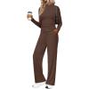 imageSampeel Two Piece Lounge Set for Women 2 Piece Fall Outfits 2025 Mock Neck Ruched Tops Wide Leg Pants Travel AirportChocolate Brown Regular
