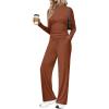 imageSampeel Two Piece Lounge Set for Women 2 Piece Fall Outfits 2025 Mock Neck Ruched Tops Wide Leg Pants Travel AirportCoffee Long