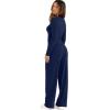 imageSampeel Two Piece Lounge Set for Women 2 Piece Fall Outfits 2025 Mock Neck Ruched Tops Wide Leg Pants Travel AirportNavy Blue Long