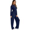 imageSampeel Two Piece Lounge Set for Women 2 Piece Fall Outfits 2025 Mock Neck Ruched Tops Wide Leg Pants Travel AirportNavy Blue Long
