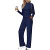 imageSampeel Two Piece Lounge Set for Women 2 Piece Fall Outfits 2025 Mock Neck Ruched Tops Wide Leg Pants Travel AirportNavy Blue Regular