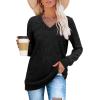 imageSampeel V Neck Long Sleeve Shirts for Women Casual Fall Tops Lightweight Tunic Sweaters Fashion Clothes Loose Fit 2025Black