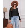 imageSampeel V Neck Long Sleeve Shirts for Women Casual Fall Tops Lightweight Tunic Sweaters Fashion Clothes Loose Fit 2025Black