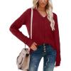 imageSampeel V Neck Long Sleeve Shirts for Women Casual Fall Tops Lightweight Tunic Sweaters Fashion Clothes Loose Fit 2025Burgundy