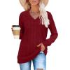 imageSampeel V Neck Long Sleeve Shirts for Women Casual Fall Tops Lightweight Tunic Sweaters Fashion Clothes Loose Fit 2025Burgundy