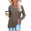 imageSampeel V Neck Long Sleeve Shirts for Women Casual Fall Tops Lightweight Tunic Sweaters Fashion Clothes Loose Fit 2025Coffee