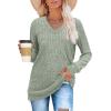 imageSampeel V Neck Long Sleeve Shirts for Women Casual Fall Tops Lightweight Tunic Sweaters Fashion Clothes Loose Fit 2025Cream Green