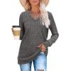 imageSampeel V Neck Long Sleeve Shirts for Women Casual Fall Tops Lightweight Tunic Sweaters Fashion Clothes Loose Fit 2025Dark Grey
