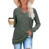 imageSampeel V Neck Long Sleeve Shirts for Women Casual Fall Tops Lightweight Tunic Sweaters Fashion Clothes Loose Fit 2025Green