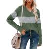 imageSampeel V Neck Long Sleeve Shirts for Women Casual Fall Tops Lightweight Tunic Sweaters Fashion Clothes Loose Fit 2025Green Color Block