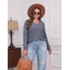 imageSampeel V Neck Long Sleeve Shirts for Women Casual Fall Tops Lightweight Tunic Sweaters Fashion Clothes Loose Fit 2025Grey Blue