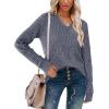 imageSampeel V Neck Long Sleeve Shirts for Women Casual Fall Tops Lightweight Tunic Sweaters Fashion Clothes Loose Fit 2025Grey Blue