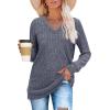 imageSampeel V Neck Long Sleeve Shirts for Women Casual Fall Tops Lightweight Tunic Sweaters Fashion Clothes Loose Fit 2025Grey Blue