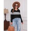 imageSampeel V Neck Long Sleeve Shirts for Women Casual Fall Tops Lightweight Tunic Sweaters Fashion Clothes Loose Fit 2025Grey Color Block