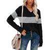 imageSampeel V Neck Long Sleeve Shirts for Women Casual Fall Tops Lightweight Tunic Sweaters Fashion Clothes Loose Fit 2025Grey Color Block