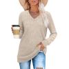 imageSampeel V Neck Long Sleeve Shirts for Women Casual Fall Tops Lightweight Tunic Sweaters Fashion Clothes Loose Fit 2025Khaki